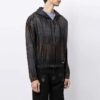Stripe Detail Zipper Hooded Jacket Loose Fit Unisex Svart