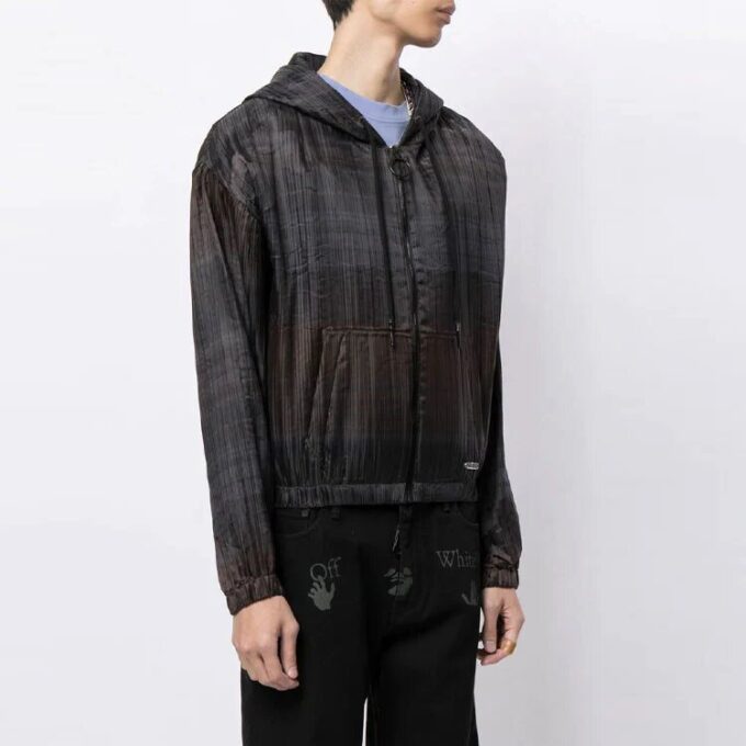 Stripe Detail Zipper Hooded Jacket Loose Fit Unisex Svart