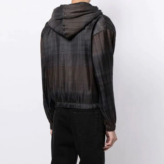 Stripe Detail Zipper Hooded Jacket Loose Fit Unisex Svart