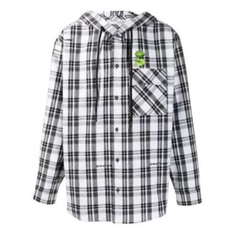Stripe Hooded Long-sleeve Skjorte Unisex Hvit