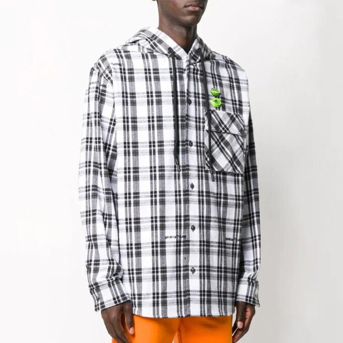 Stripe Hooded Long-sleeve Skjorte Unisex Hvit