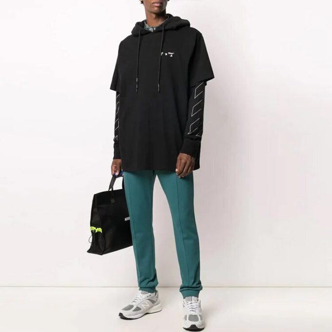 Stripe Logo Printing Sleeve Loose Fit Svart