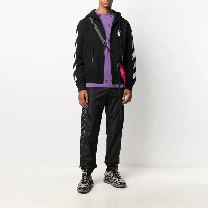 Stripete nylon treningsbukser, svart
