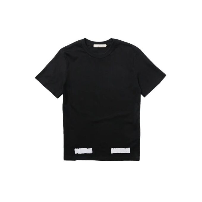 T-skjorte med firkantet trykk, rund hals og korte Shorts, unisex, svart
