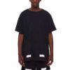 T-skjorte med firkantet trykk, rund hals og korte Shorts, unisex, svart
