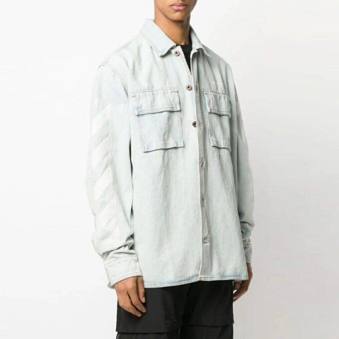 Trykt denimjakke Denimblu