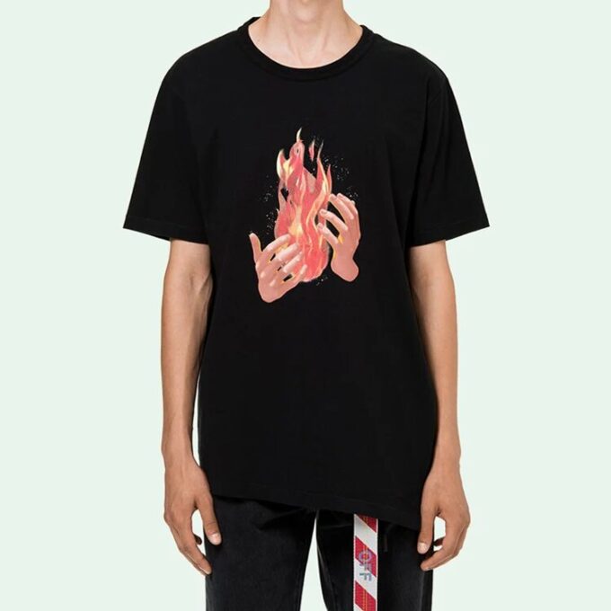 Virgil Abloh svart Diag Fire kortærmet Shorts