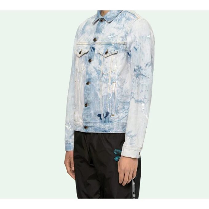 WASHED ARROW PRINT DENIM-jakke for menn, lyseblå og hvit