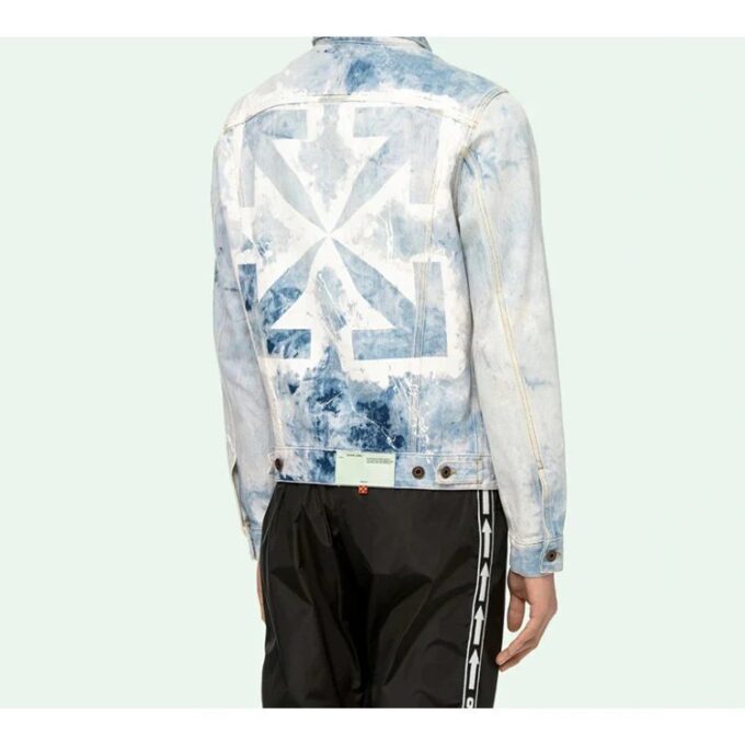 WASHED ARROW PRINT DENIM-jakke for menn, lyseblå og hvit