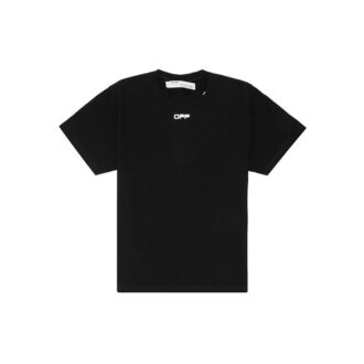 Wavy Line hvit T-skjorte med trykk, korte ermer, løs passform, svart