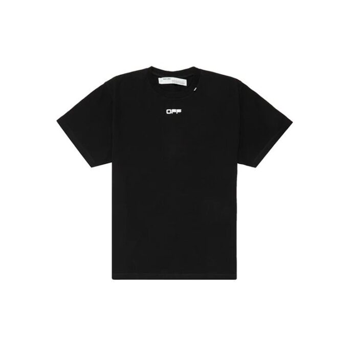 Wavy Line hvit T-skjorte med trykk, korte ermer, løs passform, svart